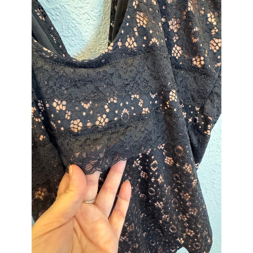 Swimsuits For All Women Black Lace Nude Lining V-Neck One Piece Swimsuit NWT - Picture 8 of 14